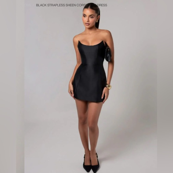 Heiress BLACK STRAPLESS SHEEN CORSET MINI DRESS sexy dark feminine glamour SMALL - Picture 4 of 14